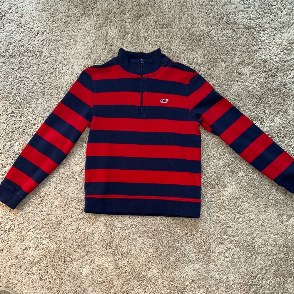 Vineyard Vines boys red & navy long sleeve polo size 7, runs small more like a 6